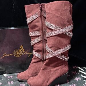 Joan Boyce Maroon Heeled Boots with Glittering Straps